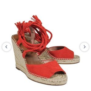 Joie Orange Suede Espadrille Lace Up Wedges